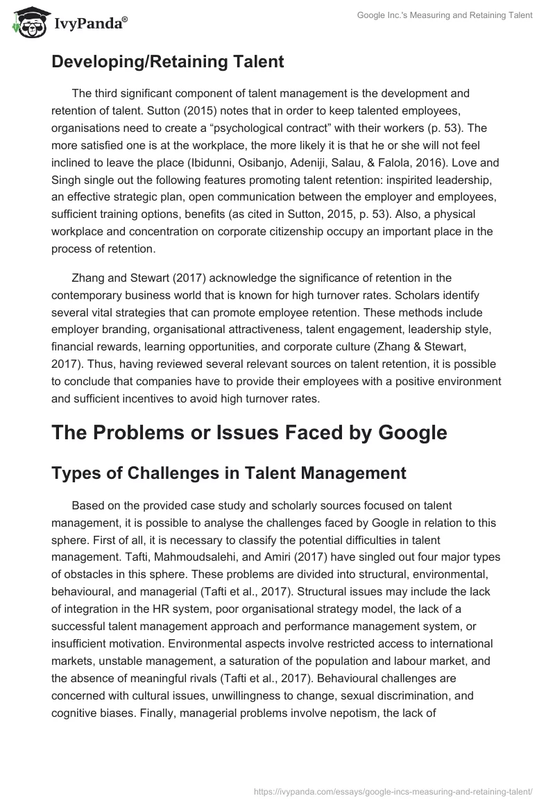 Google Inc.'s Measuring and Retaining Talent. Page 3