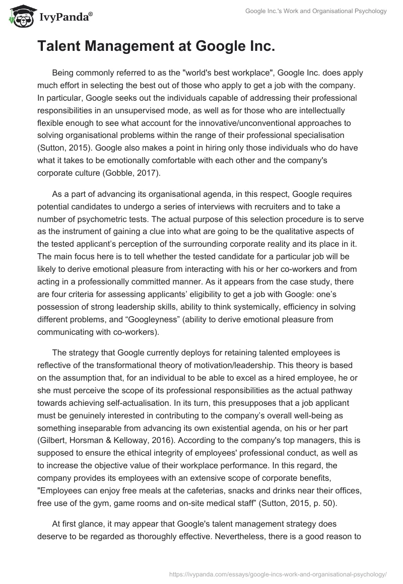 Google Inc.'s Work and Organisational Psychology. Page 3