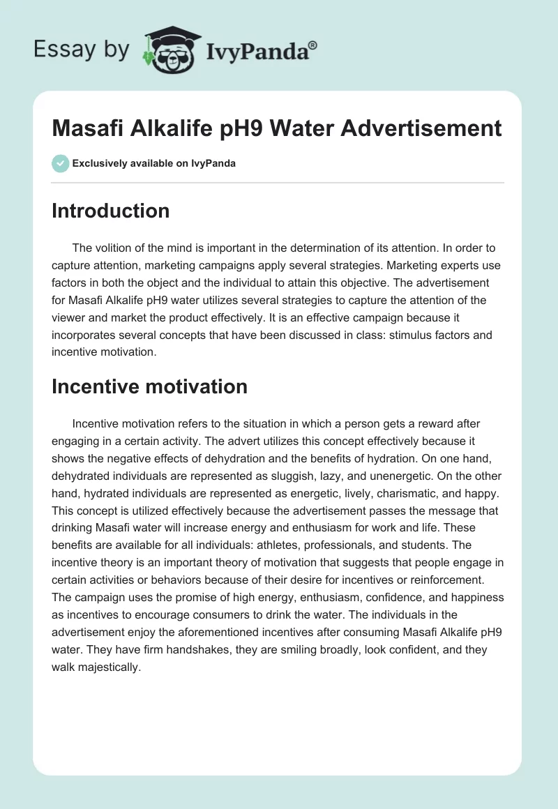 Masafi Alkalife pH9 Water Advertisement. Page 1