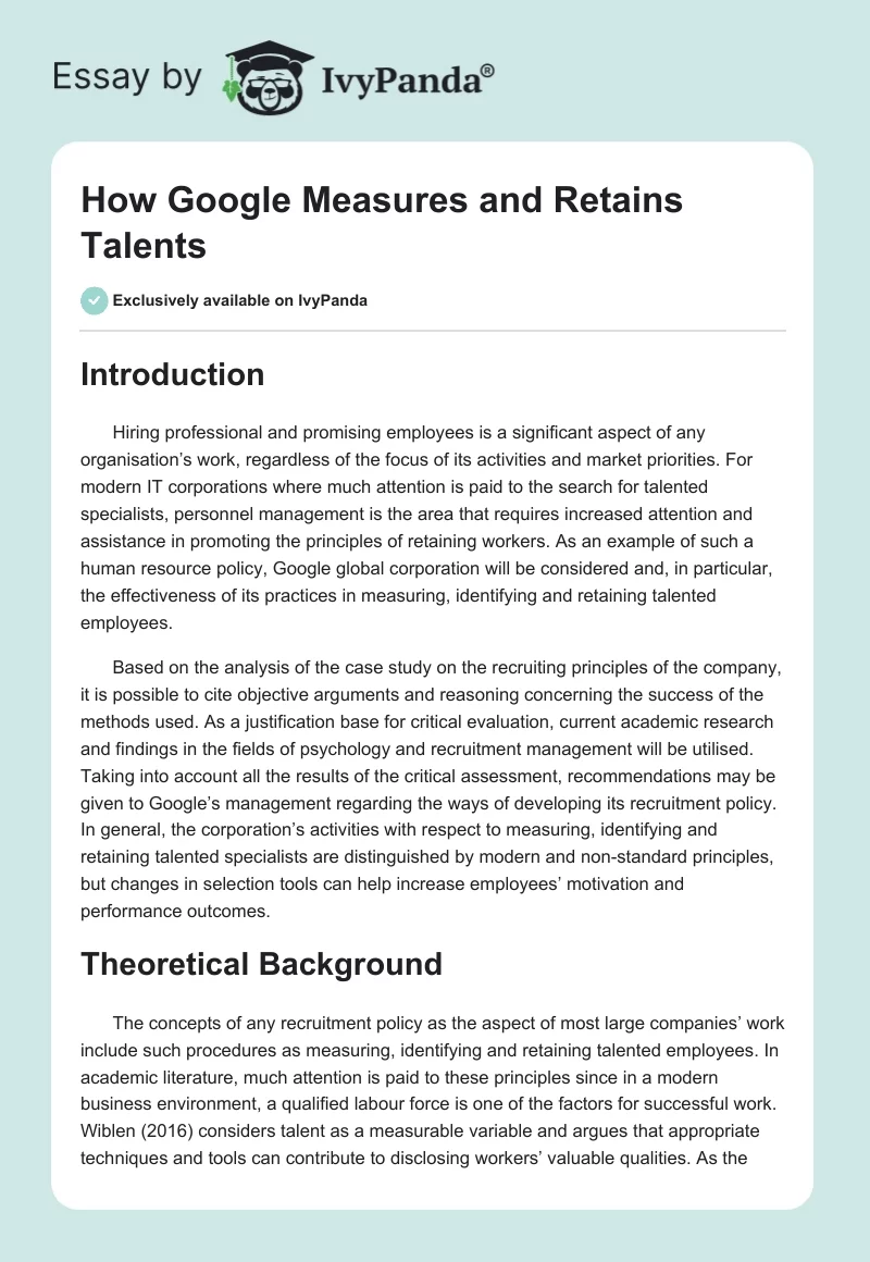 How Google Measures and Retains Talents. Page 1