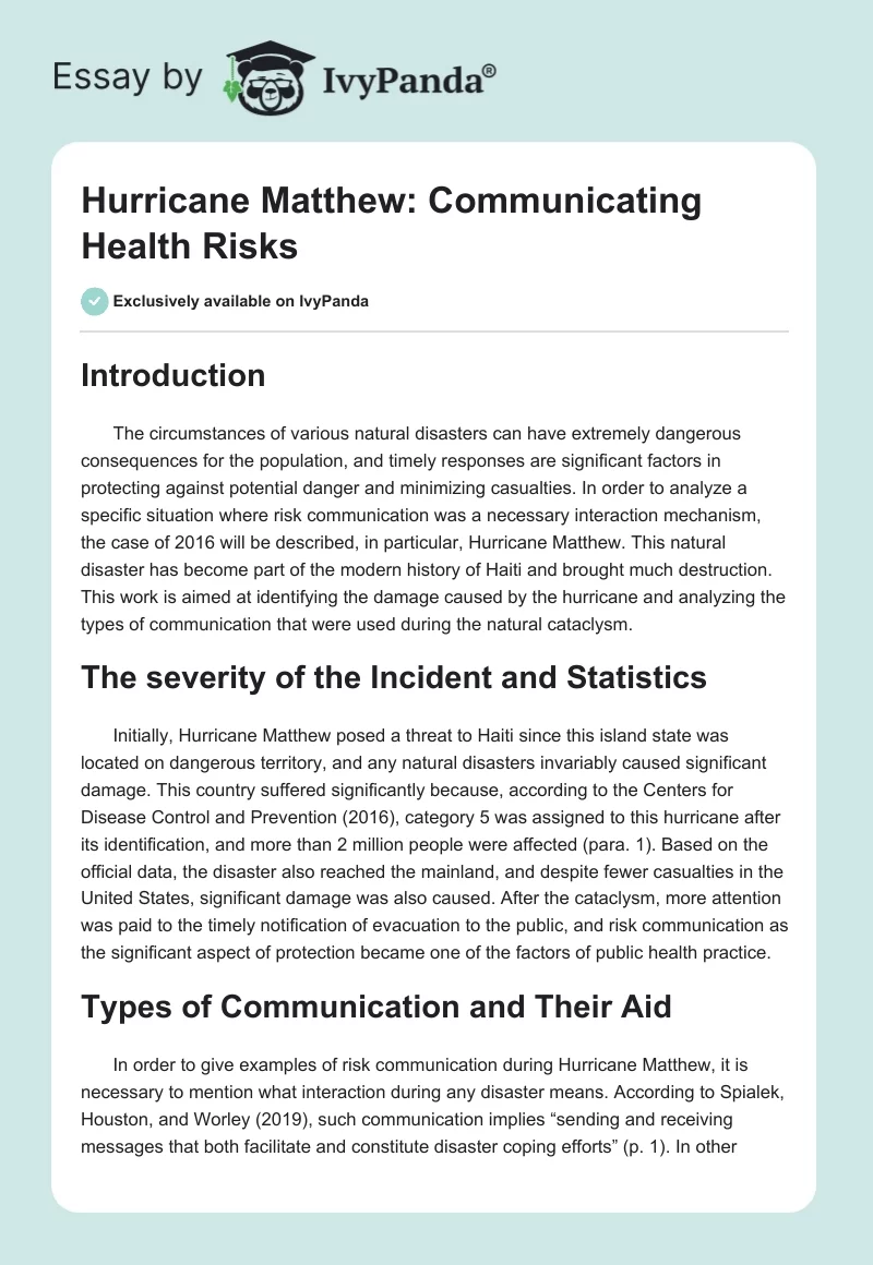 Hurricane Matthew: Communicating Health Risks. Page 1