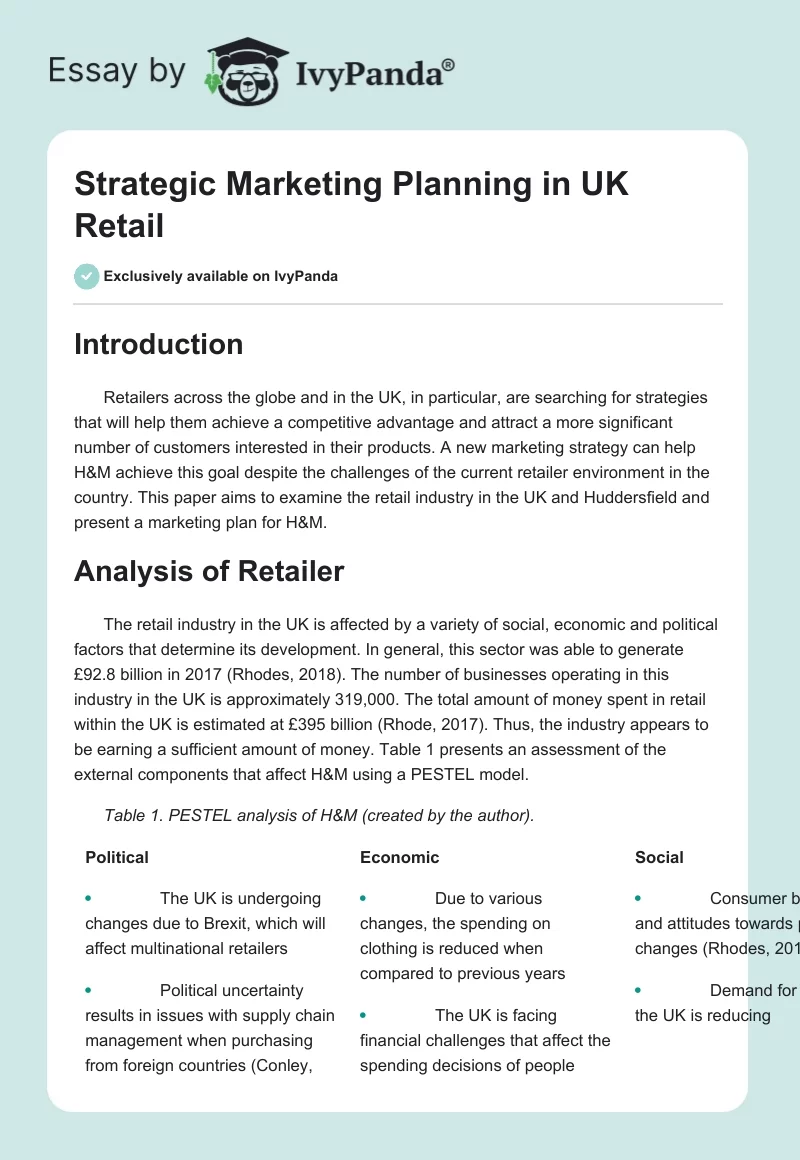 Strategic Marketing Planning in UK Retail. Page 1