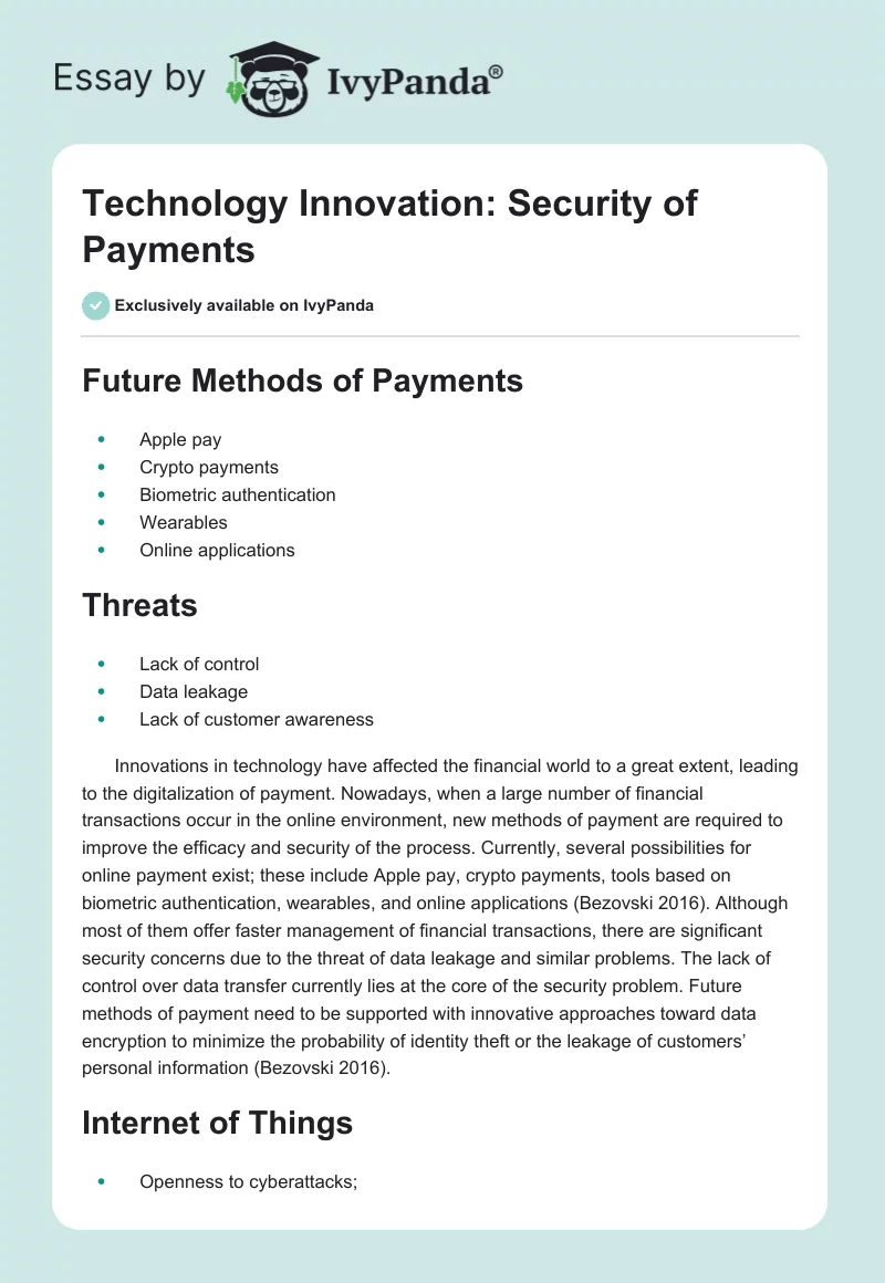 Technology Innovation: Security of Payments. Page 1