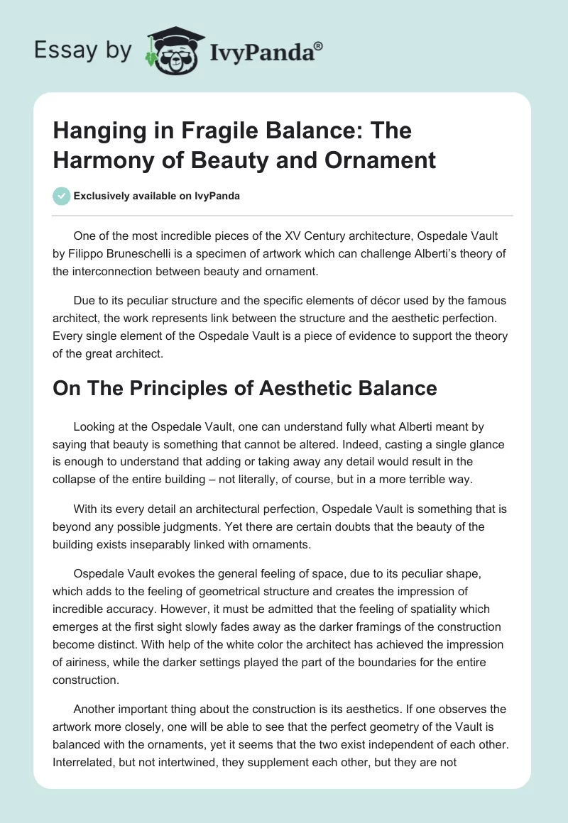 Hanging in Fragile Balance: The Harmony of Beauty and Ornament. Page 1