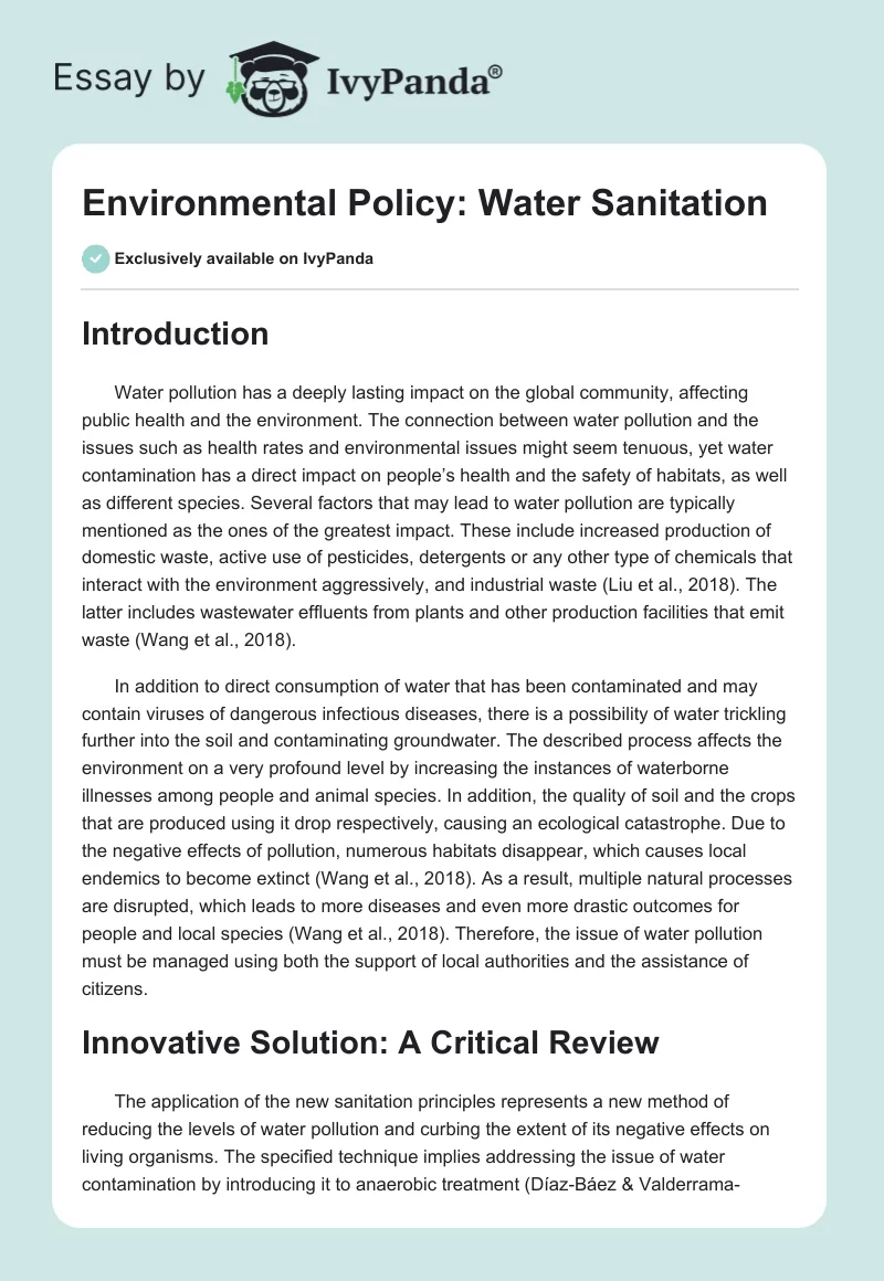 Environmental Policy: Water Sanitation. Page 1