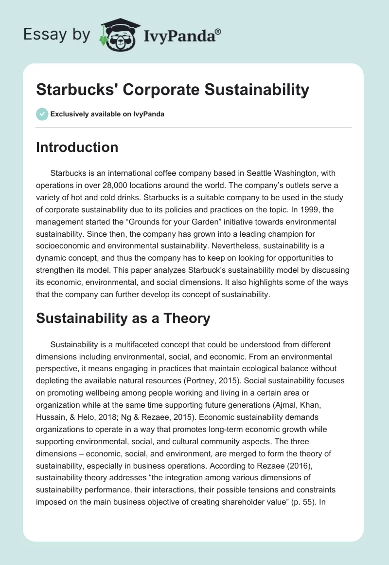 Starbucks' Corporate Sustainability. Page 1