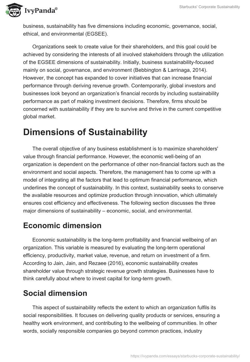Starbucks' Corporate Sustainability. Page 2