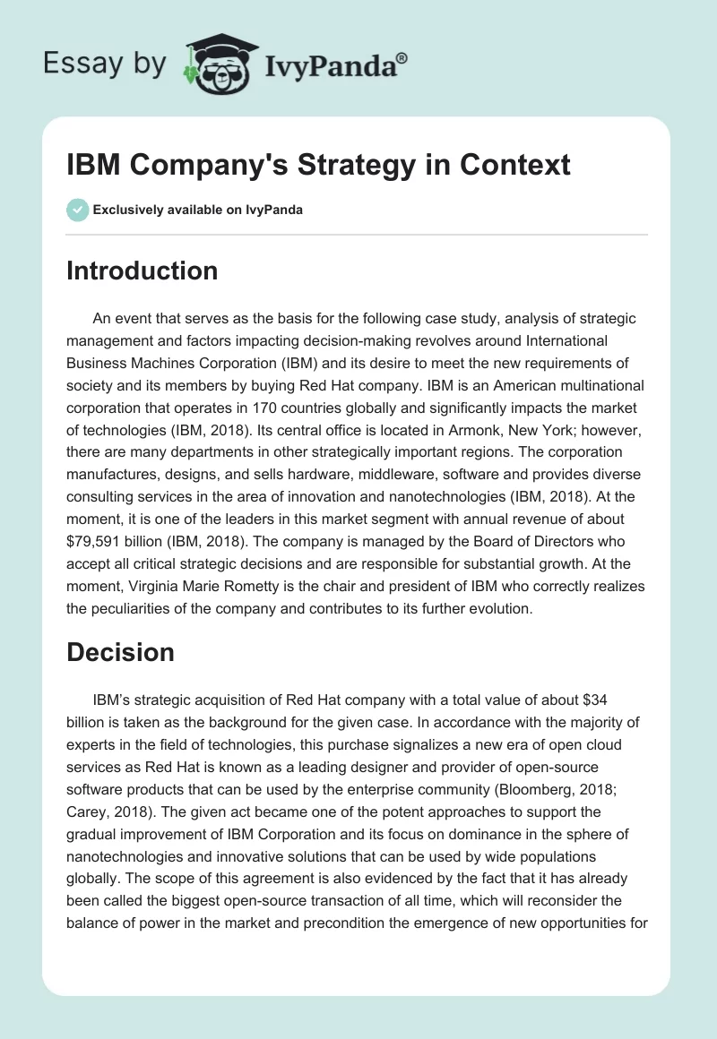 IBM Company's Strategy in Context. Page 1