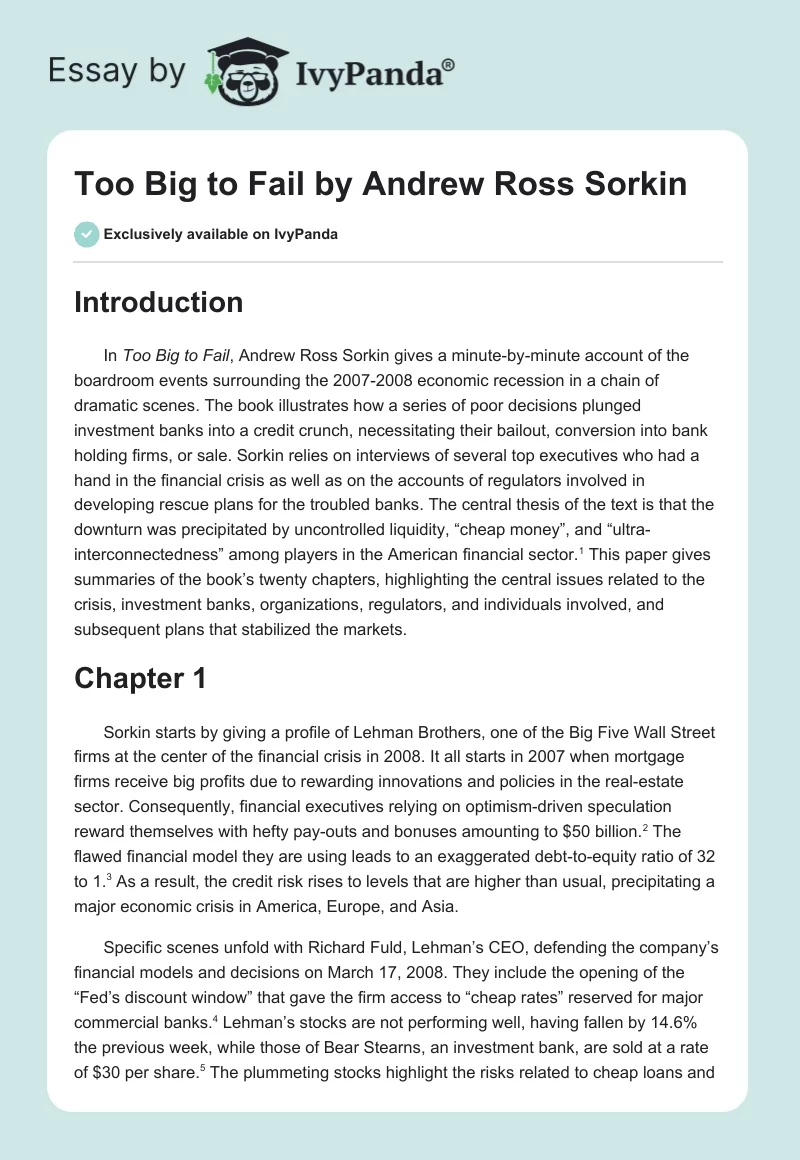 "Too Big to Fail" by Andrew Ross Sorkin. Page 1