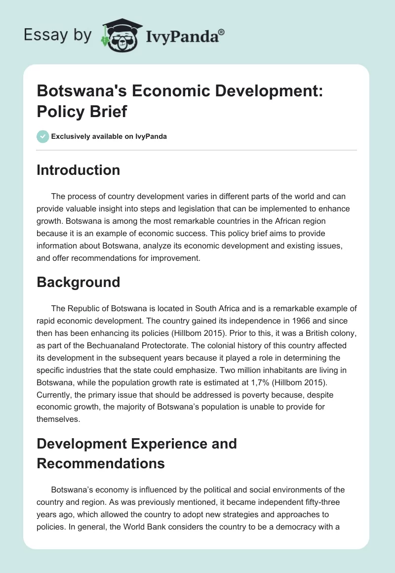 Botswana's Economic Development: Policy Brief. Page 1
