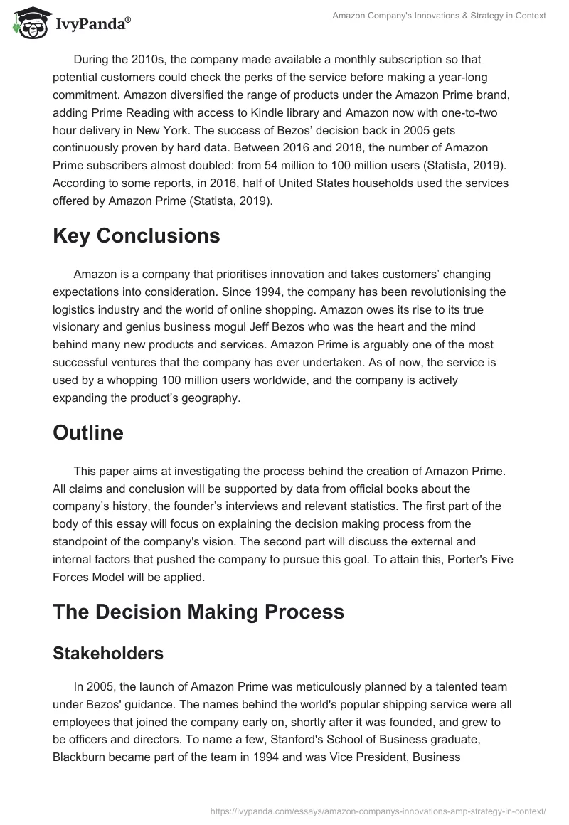 Amazon Company's Innovations & Strategy in Context. Page 2