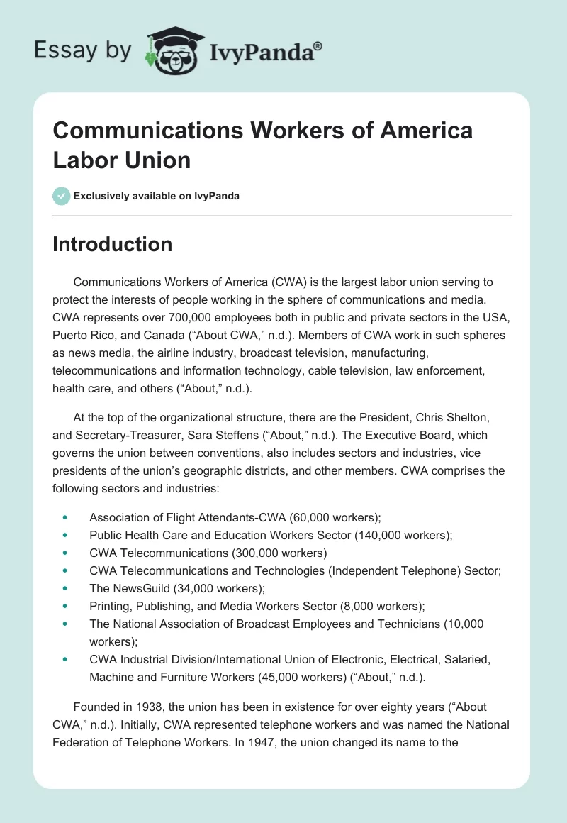 Communications Workers of America Labor Union. Page 1