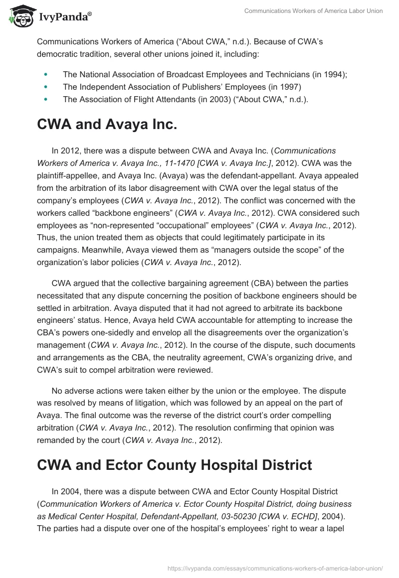 Communications Workers of America Labor Union. Page 2