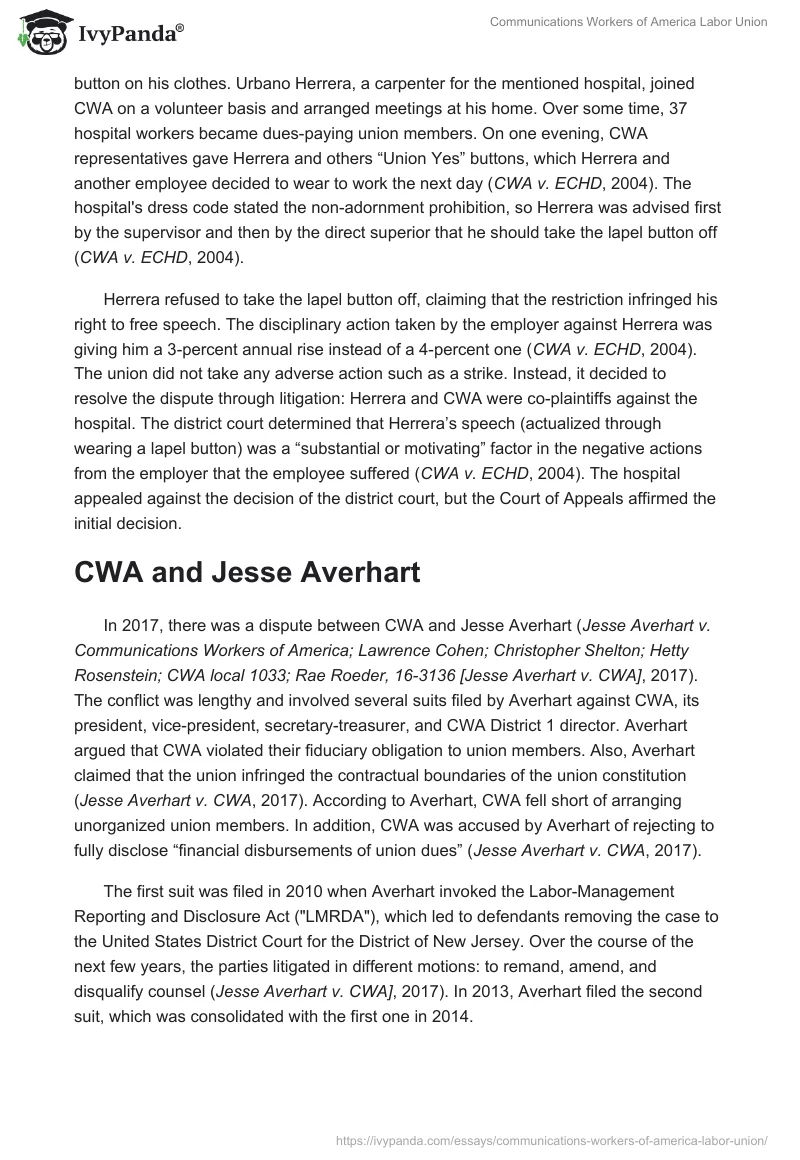 Communications Workers of America Labor Union. Page 3