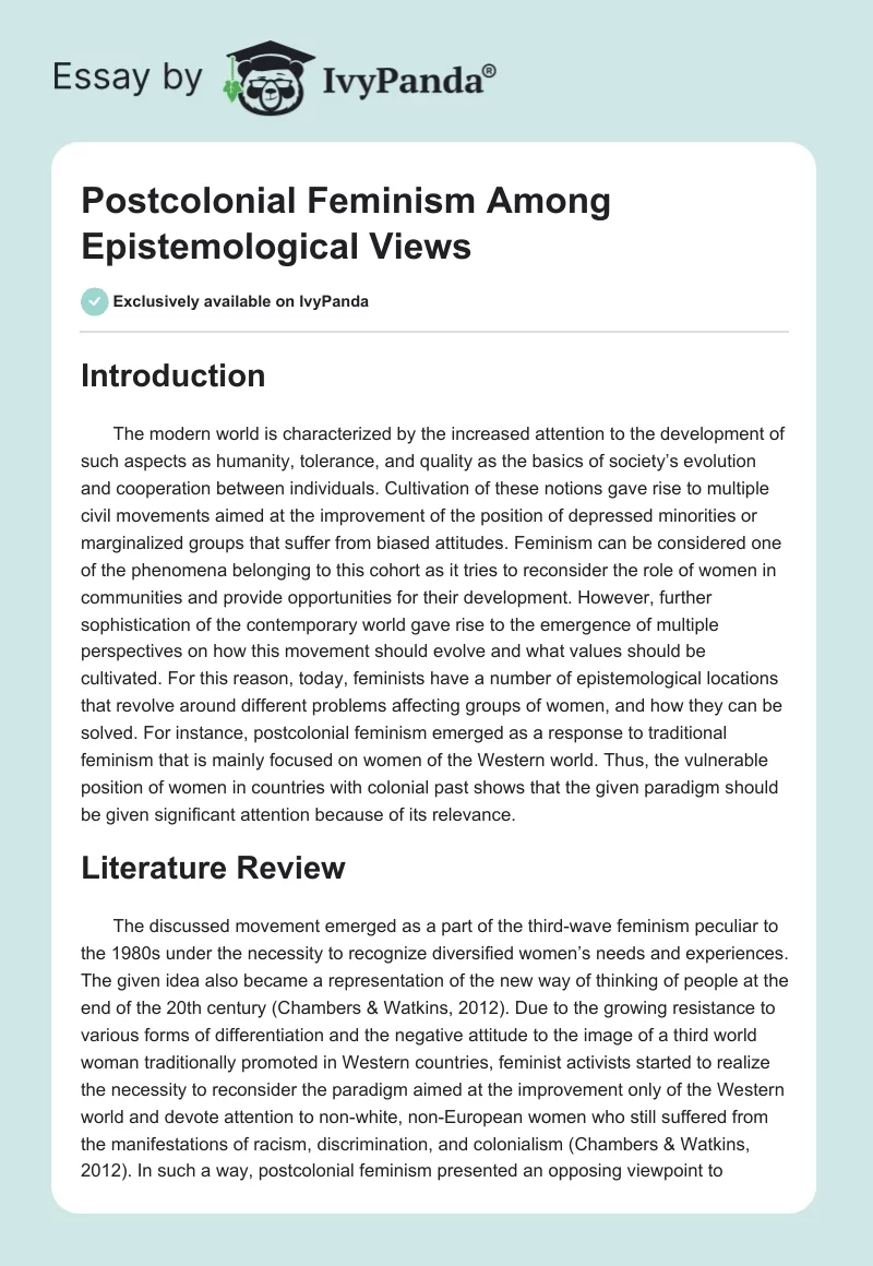 Postcolonial Feminism Among Epistemological Views. Page 1