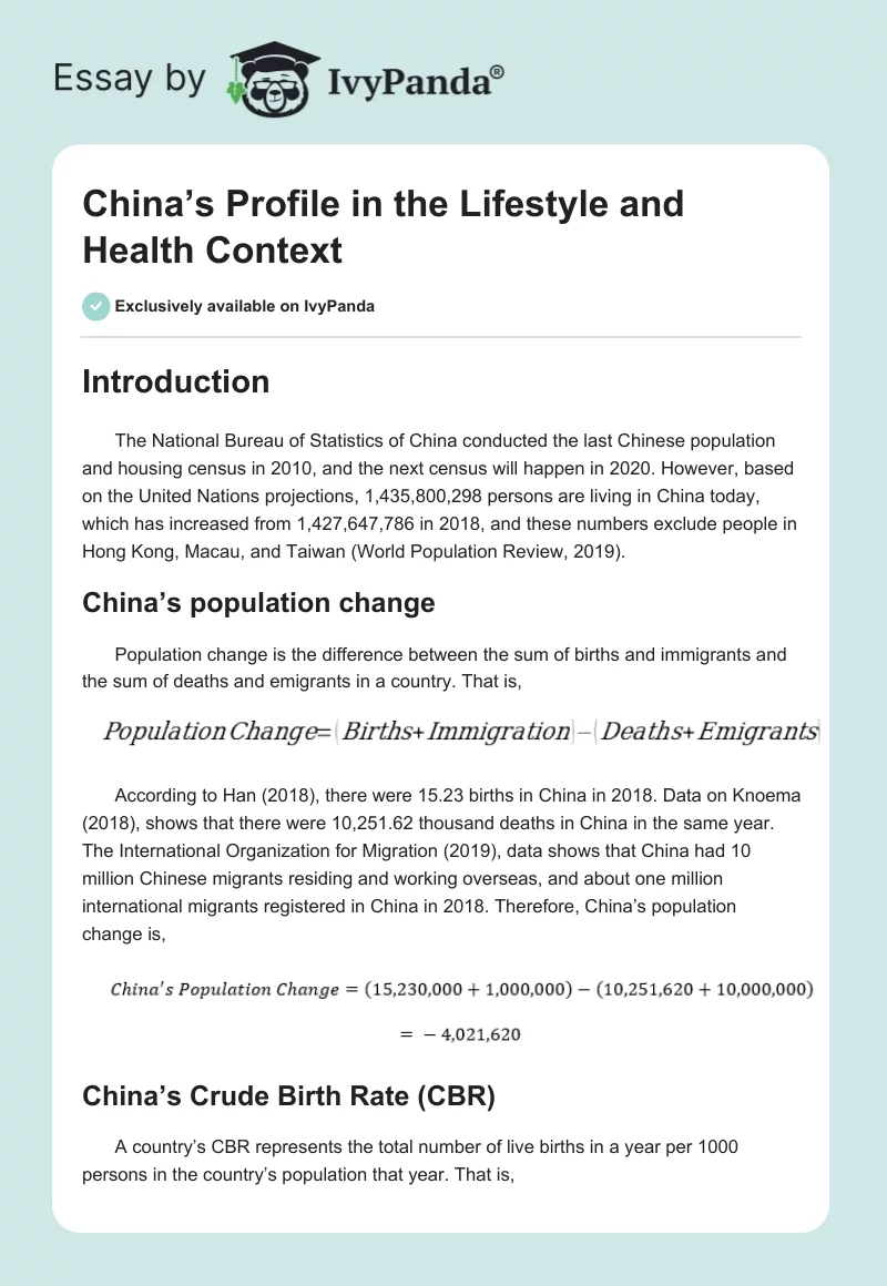 China’s Profile in the Lifestyle and Health Context. Page 1