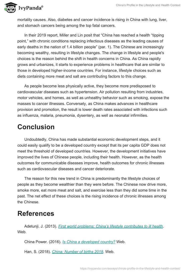 China’s Profile in the Lifestyle and Health Context. Page 4
