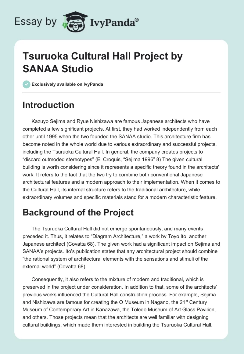 Tsuruoka Cultural Hall Project by SANAA Studio. Page 1
