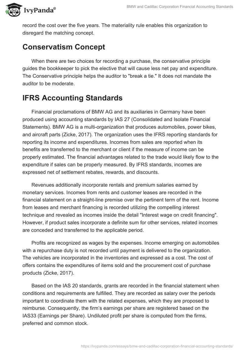 BMW and Cadillac Corporation Financial Accounting Standards. Page 5