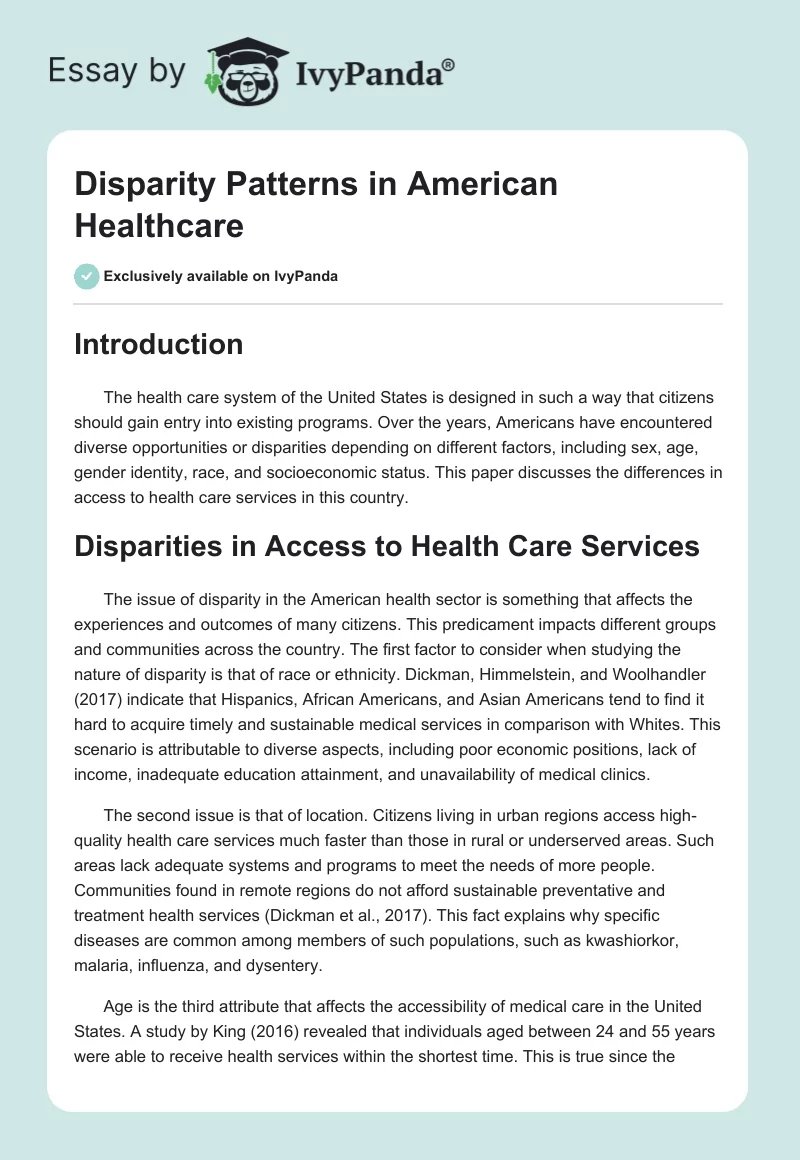 Disparity Patterns in American Healthcare. Page 1