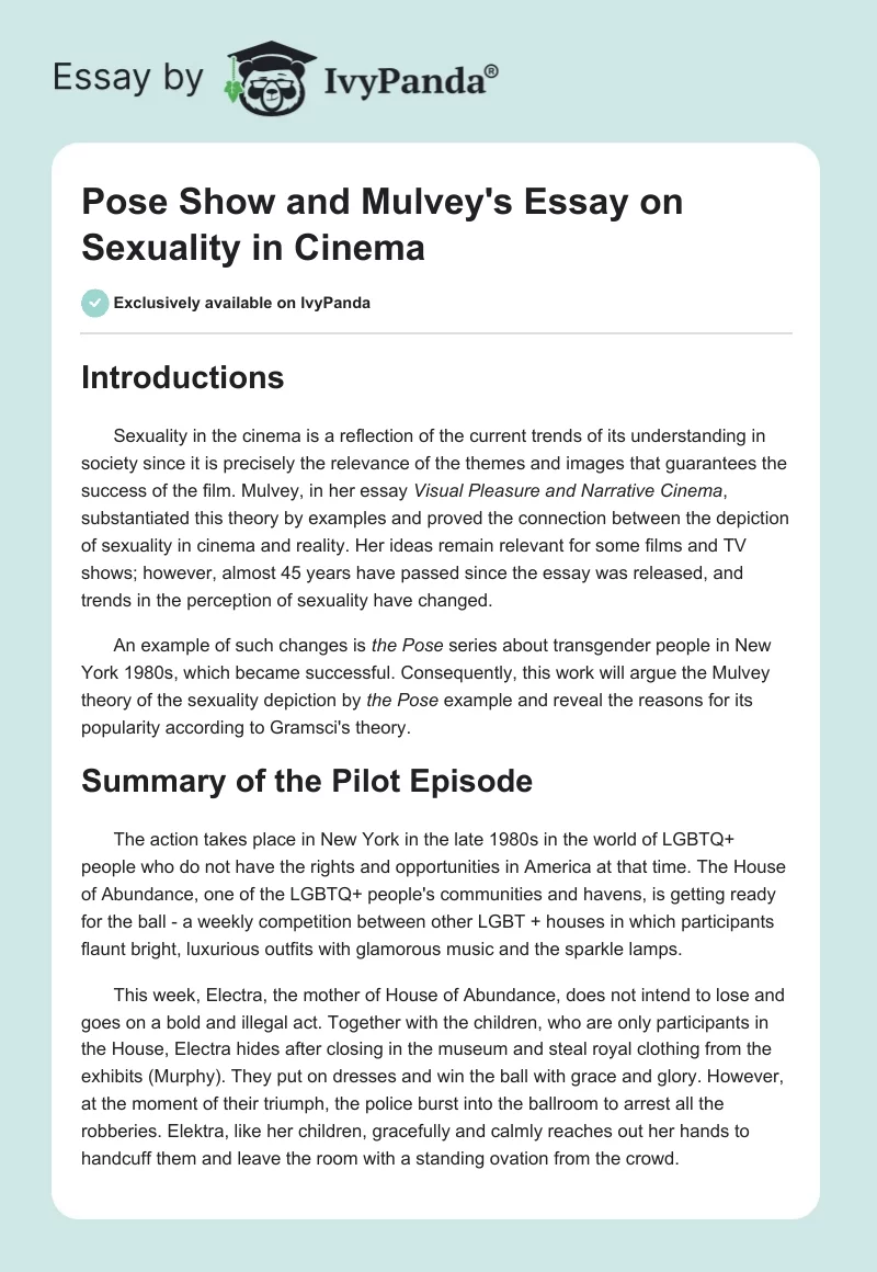 "Pose" Show and Mulvey's Essay on Sexuality in Cinema. Page 1
