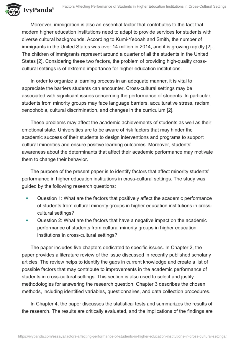 Factors Affecting Performance of Students in Higher Education Institutions in Cross-Cultural Settings. Page 2