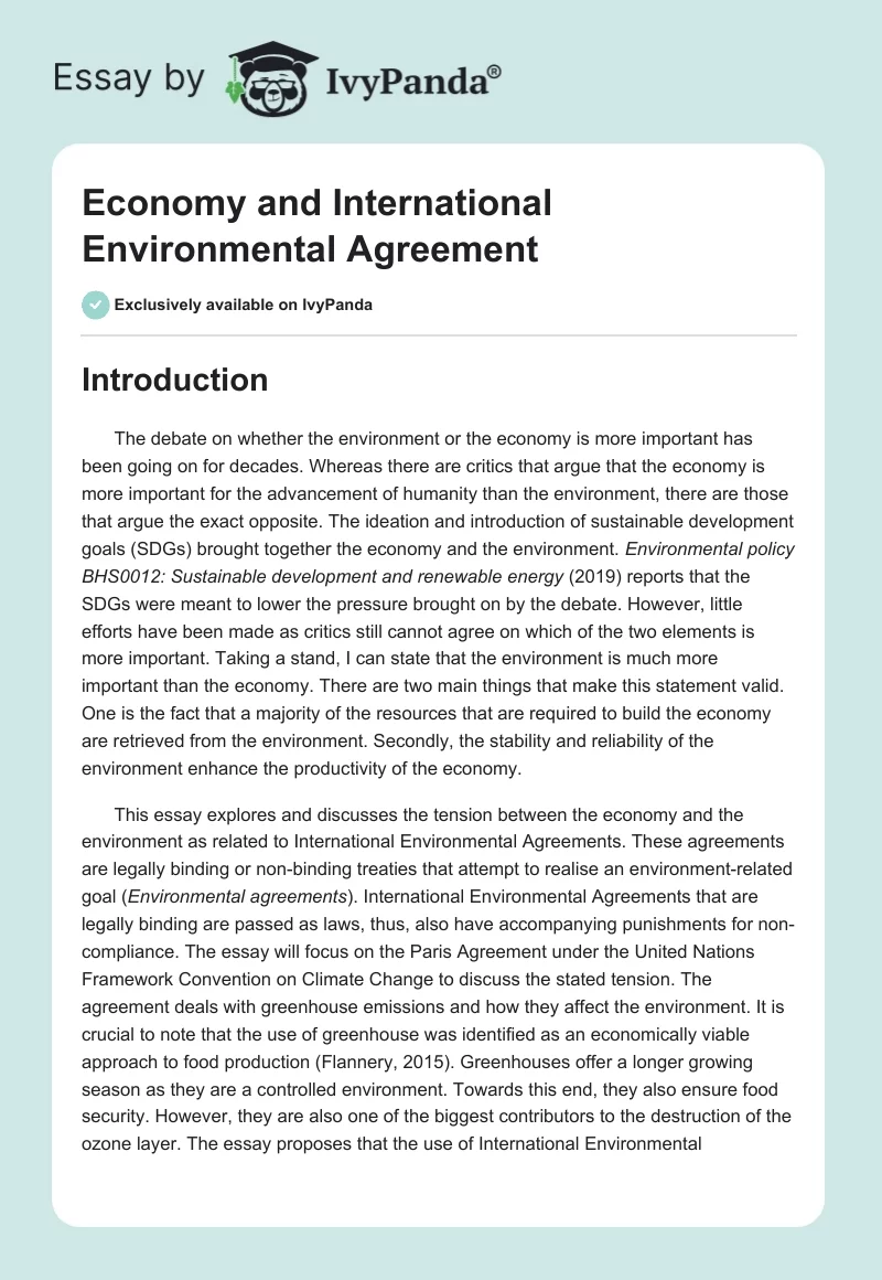 Economy and International Environmental Agreement. Page 1