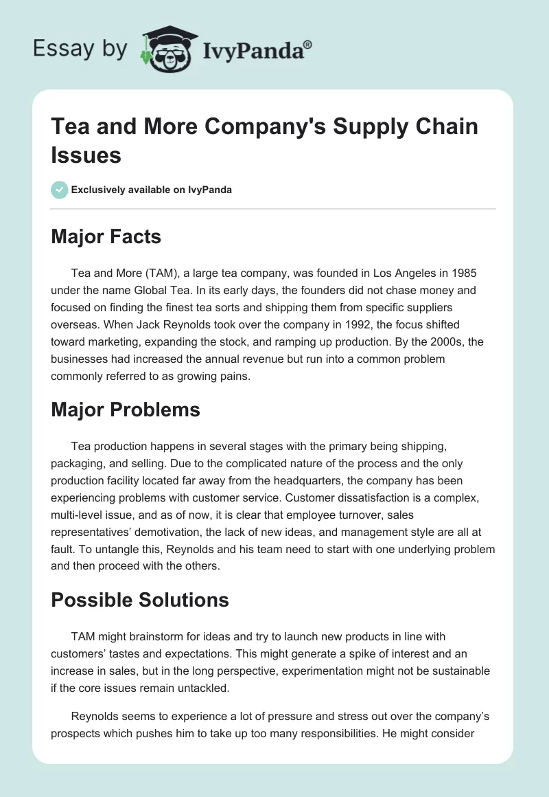 Tea and More Company's Supply Chain Issues. Page 1