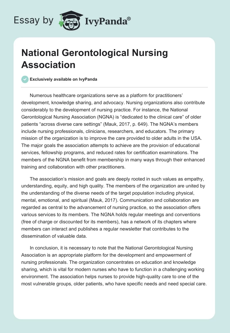 National Gerontological Nursing Association. Page 1