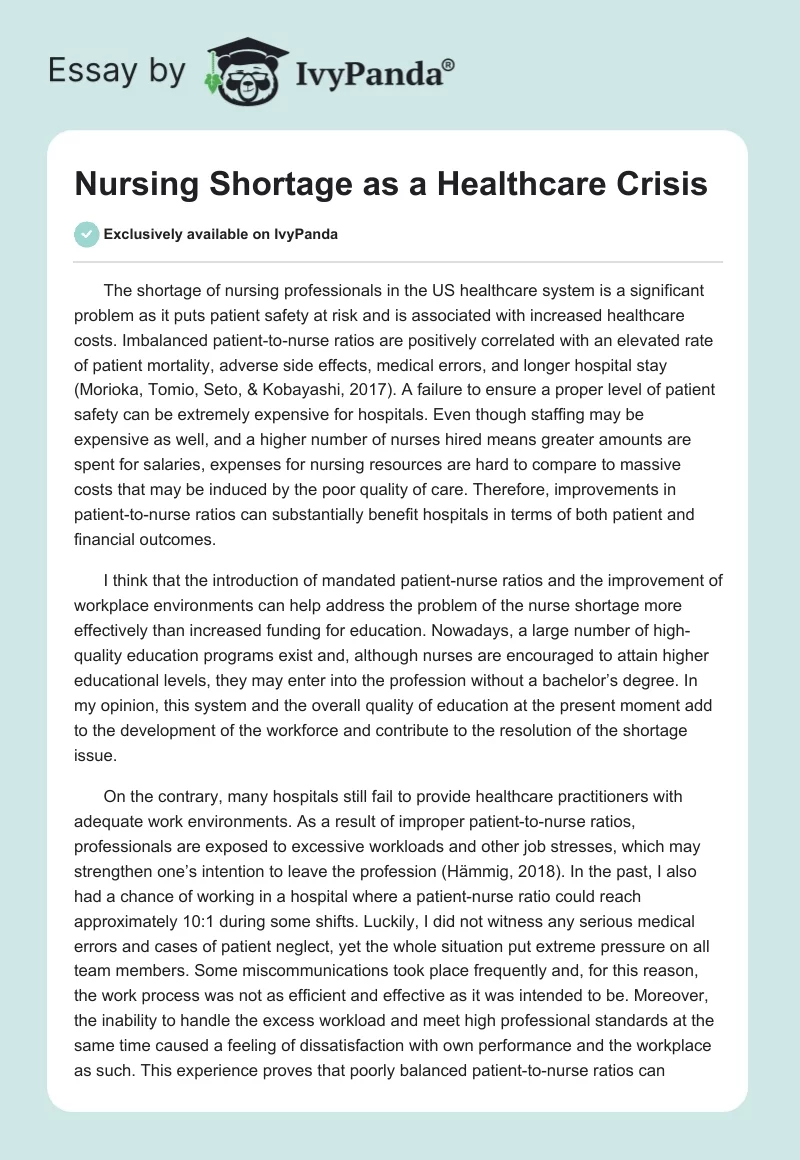 Nursing Shortage as a Healthcare Crisis. Page 1