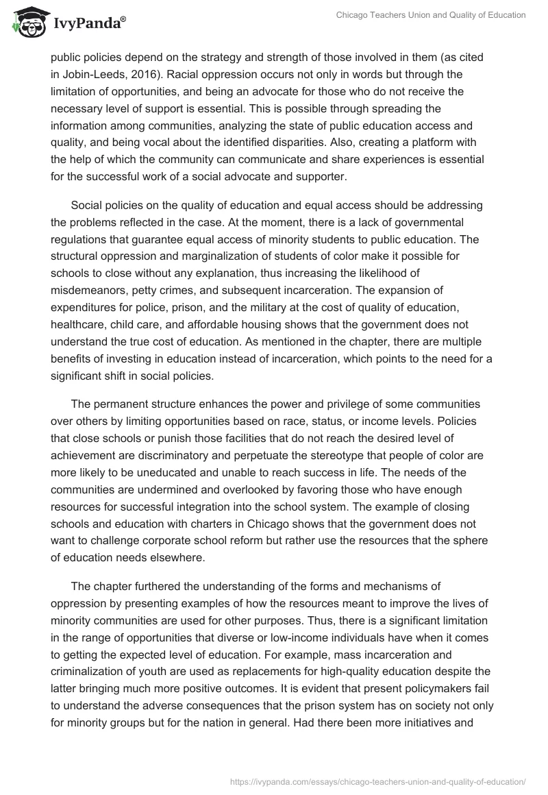 Chicago Teachers Union and Quality of Education. Page 2