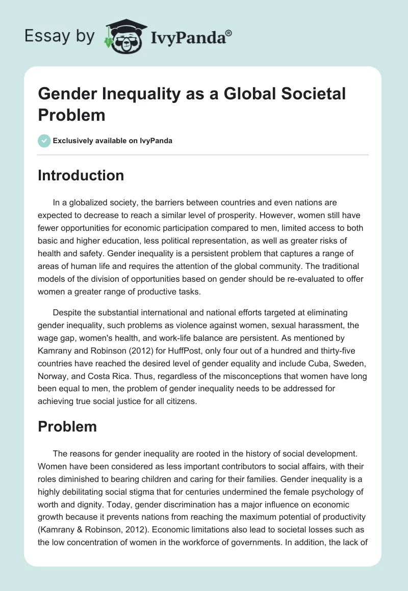 Gender Inequality as a Global Societal Problem. Page 1