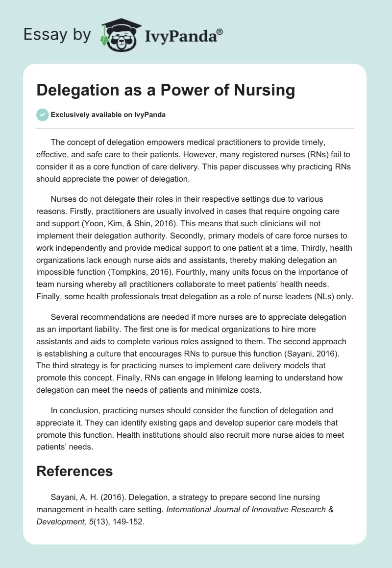 Delegation as a Power of Nursing. Page 1