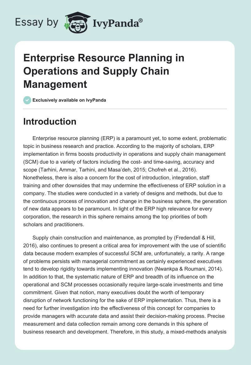 Enterprise Resource Planning in Operations and Supply Chain Management. Page 1