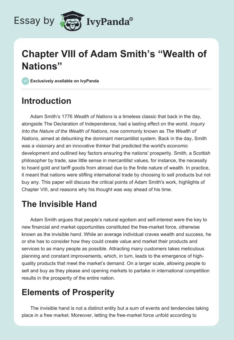 Chapter VIII of Adam Smith’s “Wealth of Nations”. Page 1