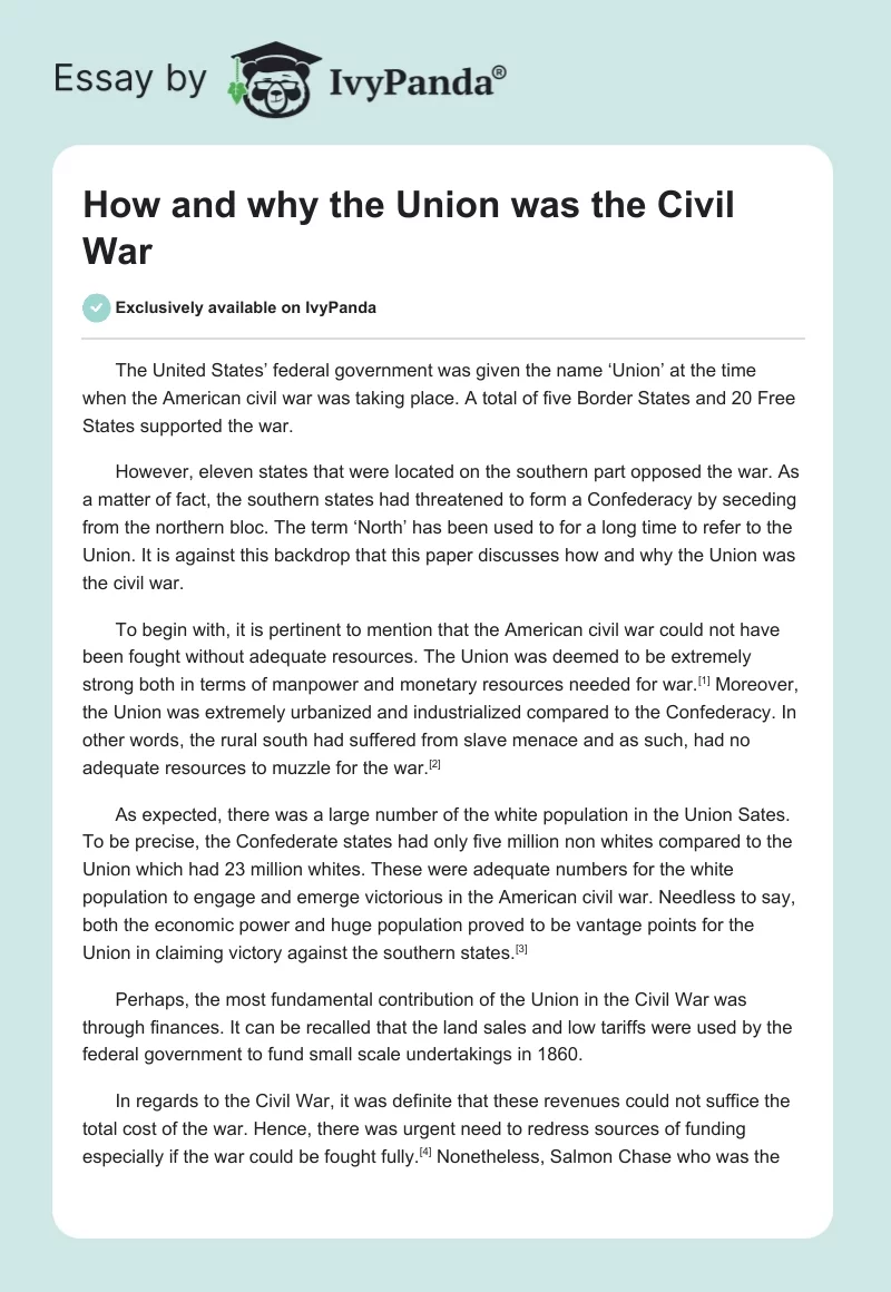 How and Why the Union Was the Civil War. Page 1