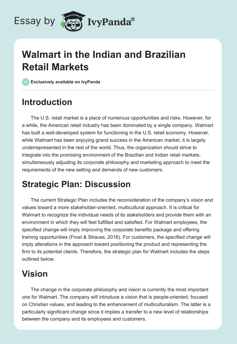Walmart in the Indian and Brazilian Retail Markets. Page 1