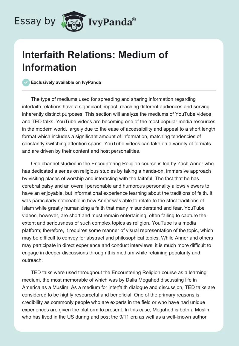 Interfaith Relations: Medium of Information. Page 1