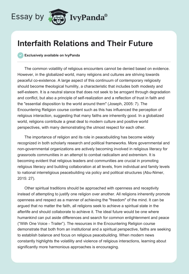 Interfaith Relations and Their Future. Page 1