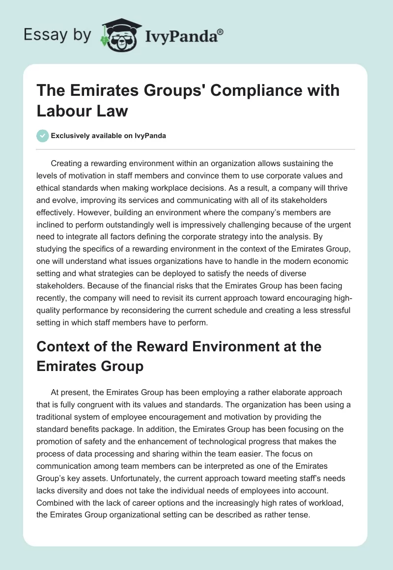 The Emirates Groups' Compliance with Labour Law. Page 1