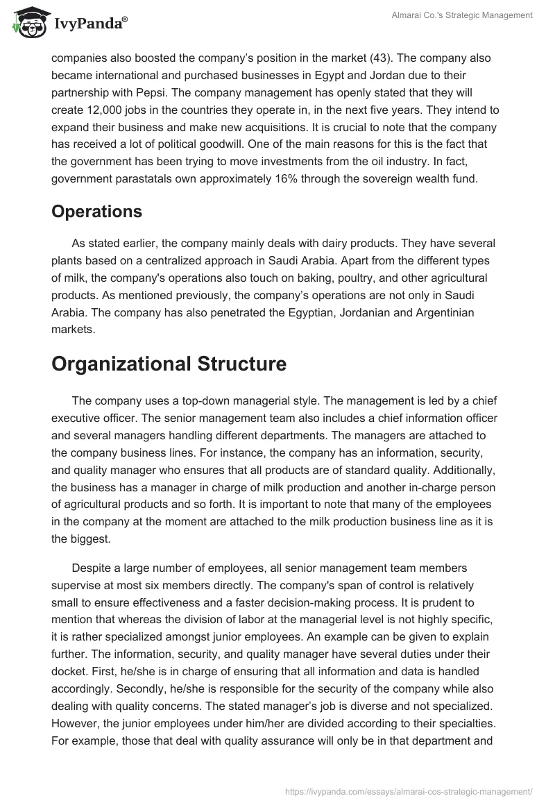 Almarai Co.'s Strategic Management. Page 2