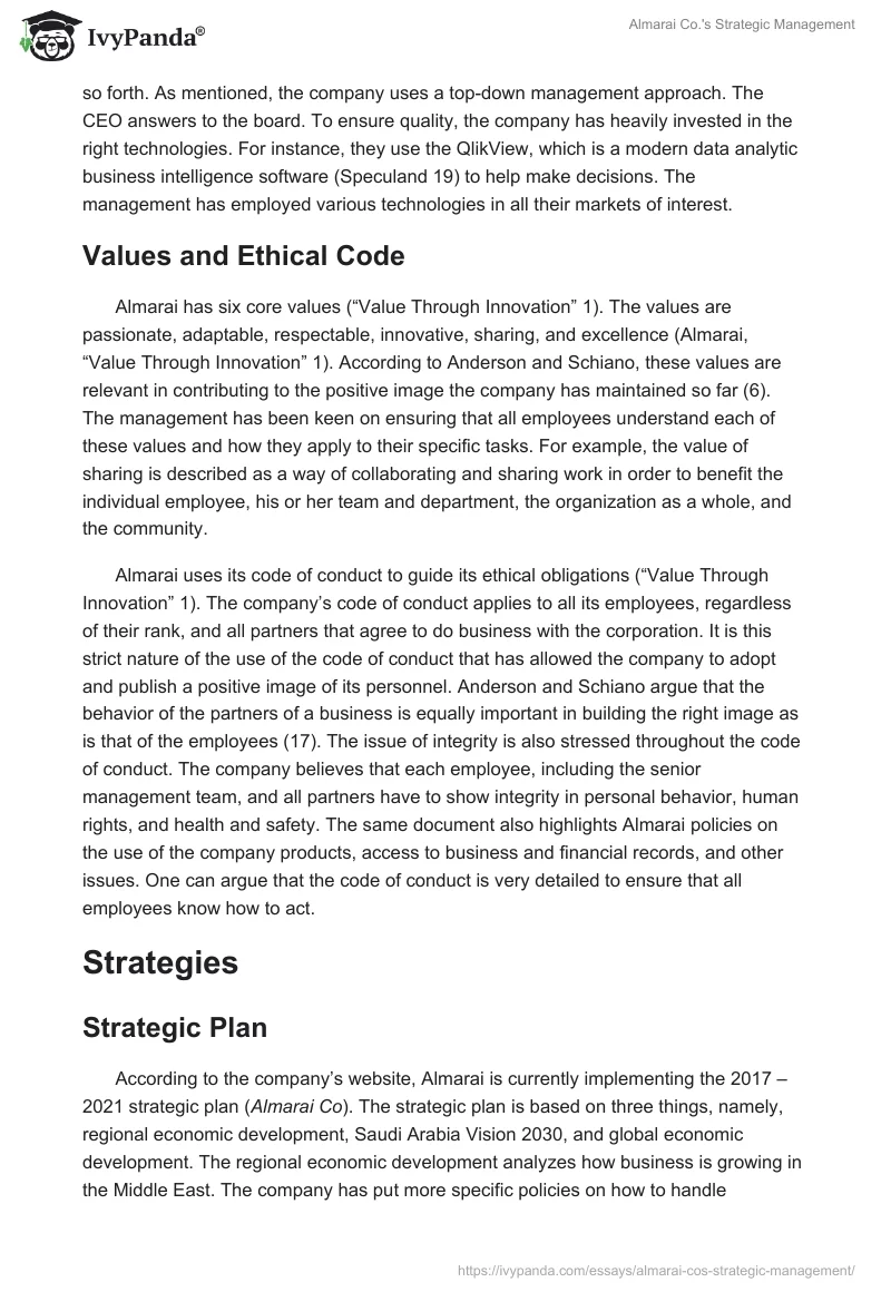 Almarai Co.'s Strategic Management. Page 3