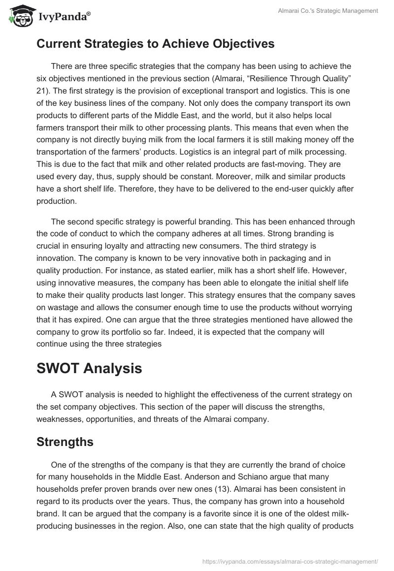 Almarai Co.'s Strategic Management. Page 5