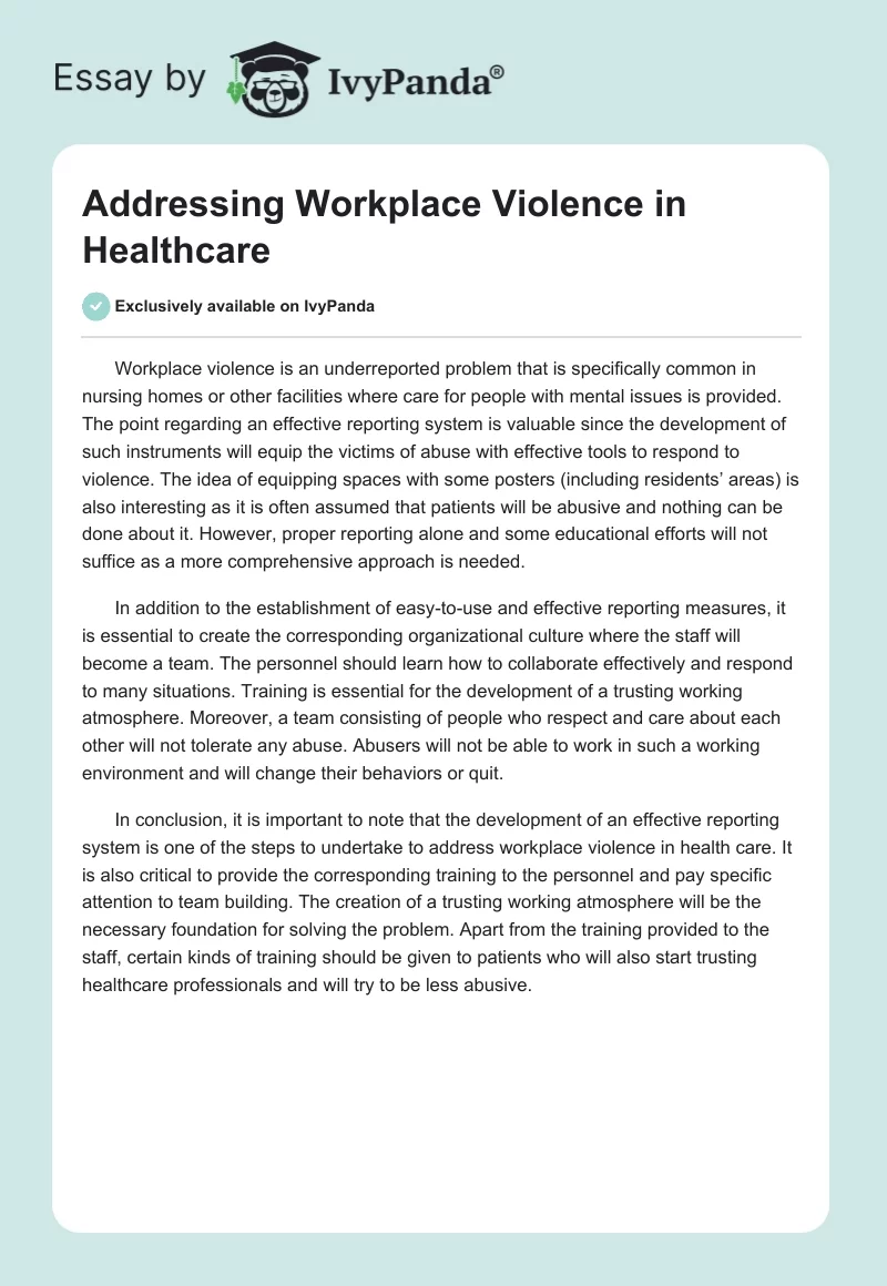 Addressing Workplace Violence in Healthcare. Page 1