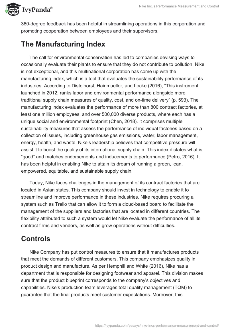 Nike Inc.'s Performance Measurement and Control. Page 2