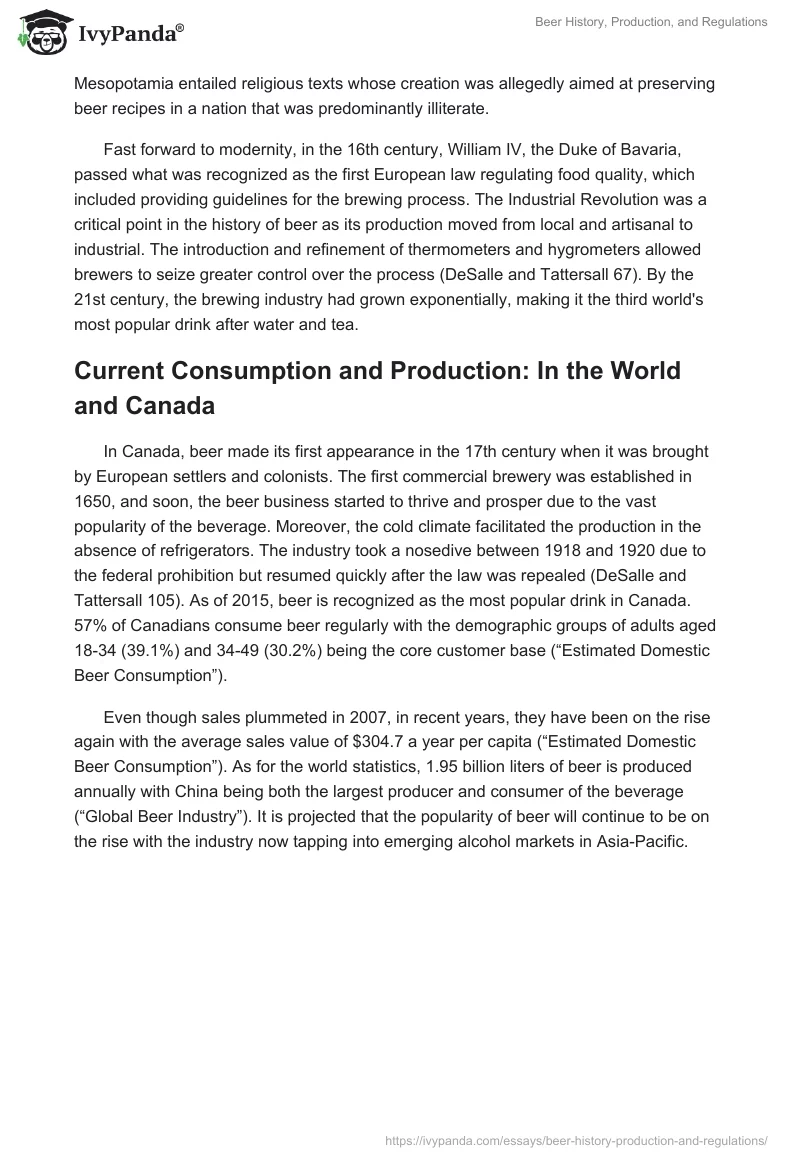 Beer History, Production, and Regulations. Page 2