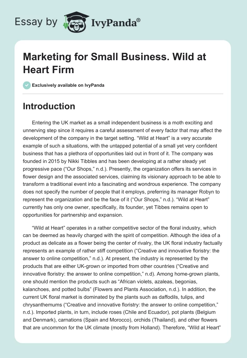 Marketing for Small Business. Wild at Heart Firm. Page 1