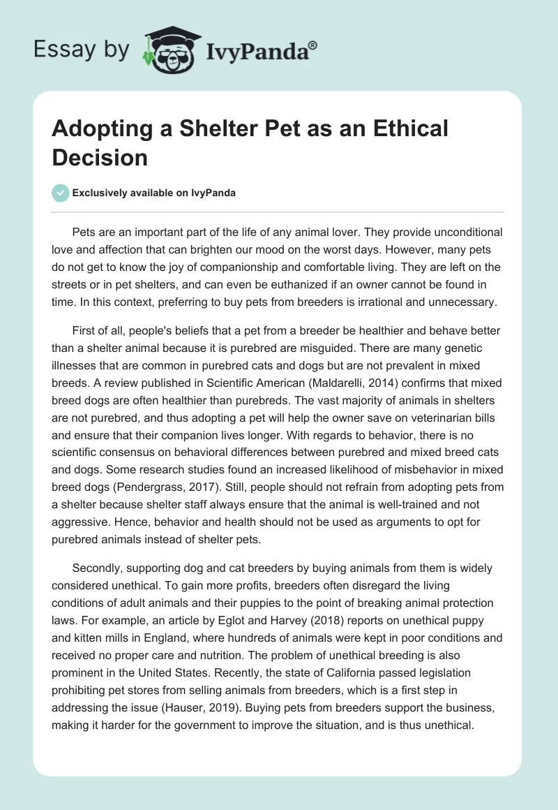 Adopting a Shelter Pet as an Ethical Decision. Page 1