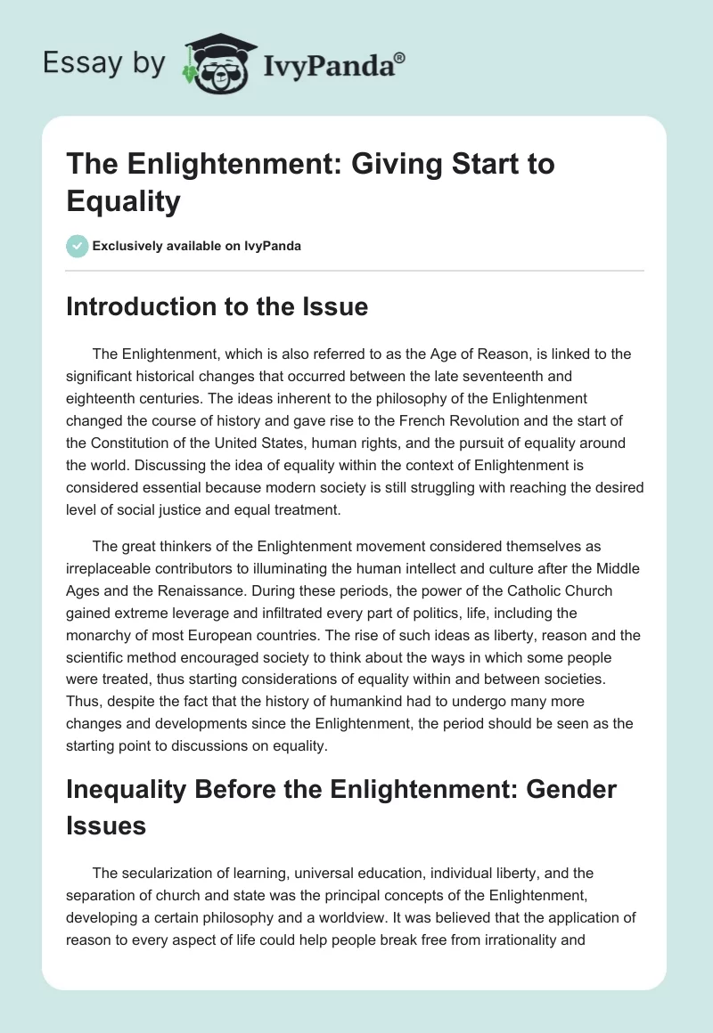 The Enlightenment: Giving Start to Equality. Page 1
