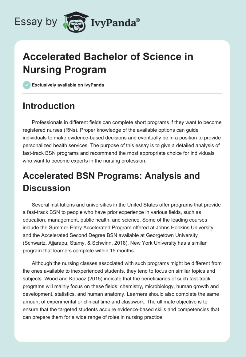 Accelerated Bachelor of Science in Nursing Program. Page 1